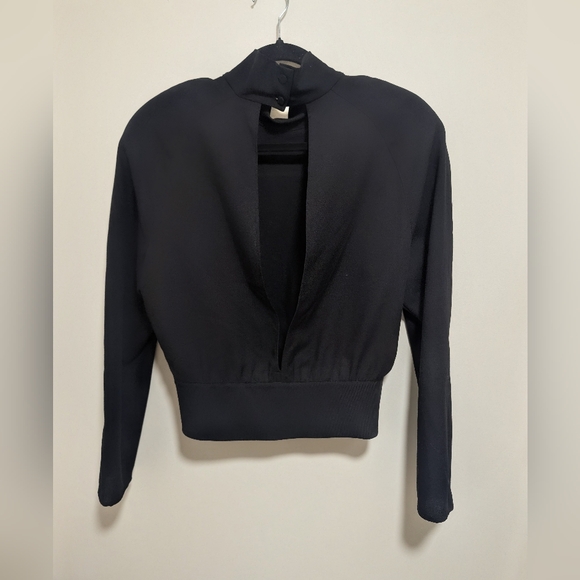 COS | Power-shoulder Open-back Waisted Wool Top In Black - Picture 9 of 15